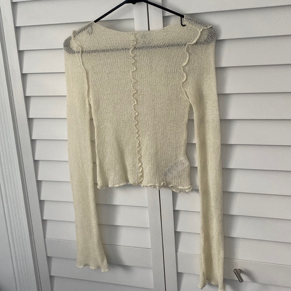 Urban Outfitters BDG Sheer Boatneck Lettuce Trim Bell Sleeve Sweater Small - Picture 6 of 12